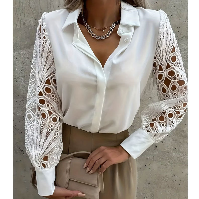 Elena Lace-Sleeve Blouse