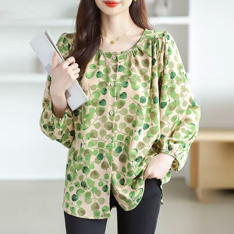Olivia Nature-Inspired Leaf Print Blouse