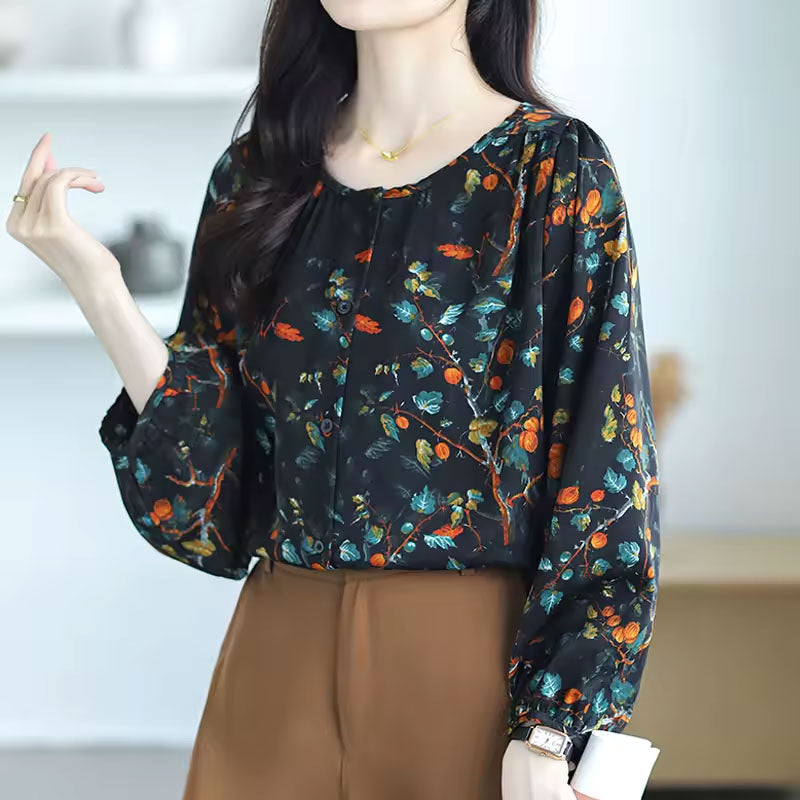 Olivia Nature-Inspired Leaf Print Blouse