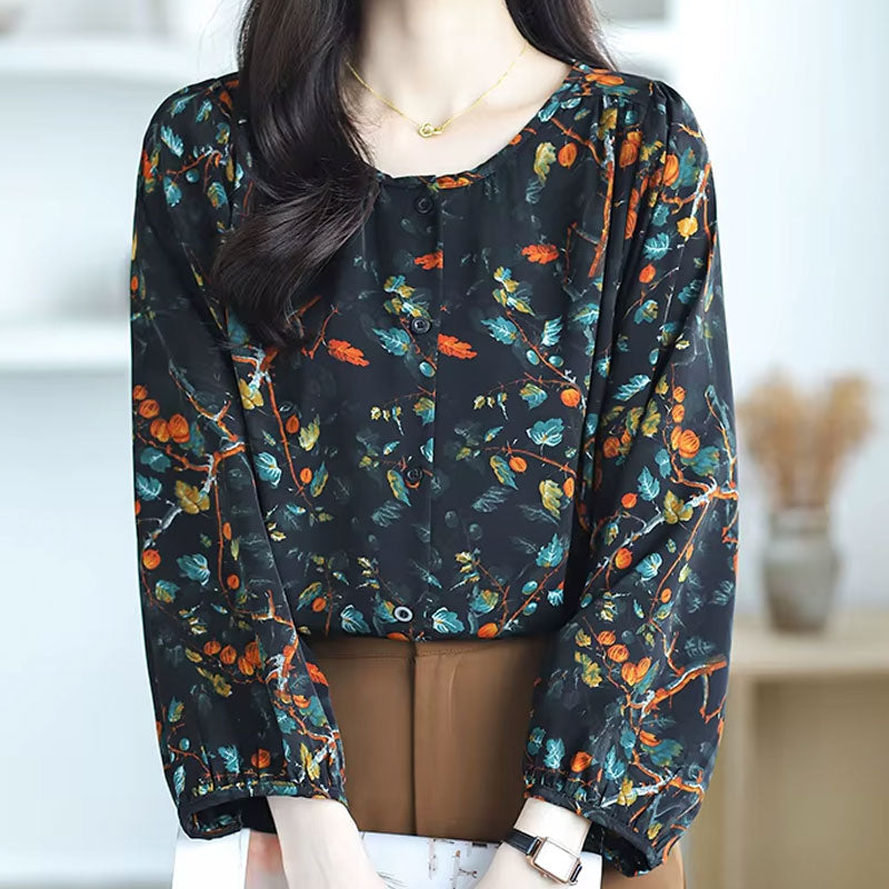 Olivia Nature-Inspired Leaf Print Blouse
