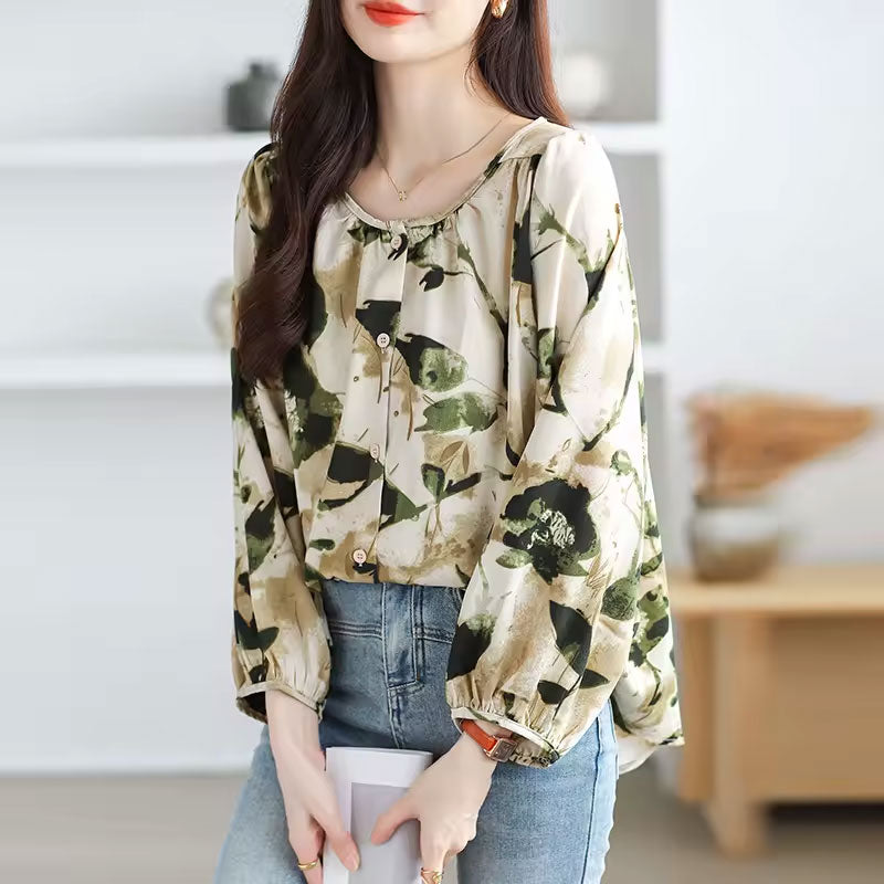 Olivia Nature-Inspired Leaf Print Blouse