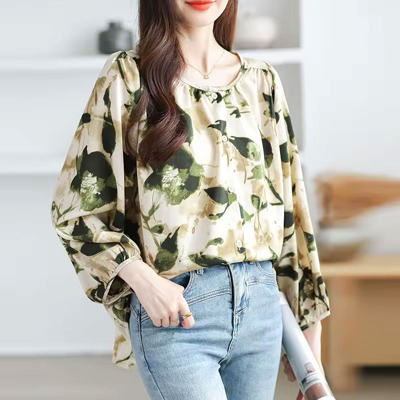 Olivia Nature-Inspired Leaf Print Blouse