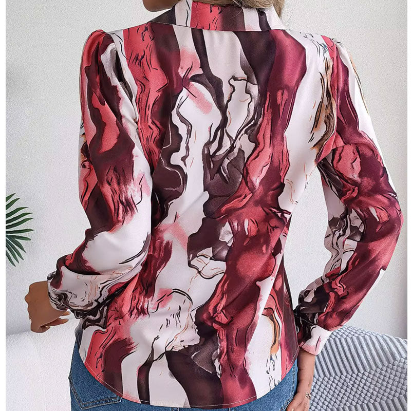 Aurora Color Swirl Long-Sleeve Blouse