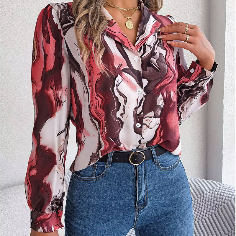 Aurora Color Swirl Long-Sleeve Blouse