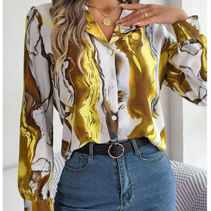 Aurora Color Swirl Long-Sleeve Blouse