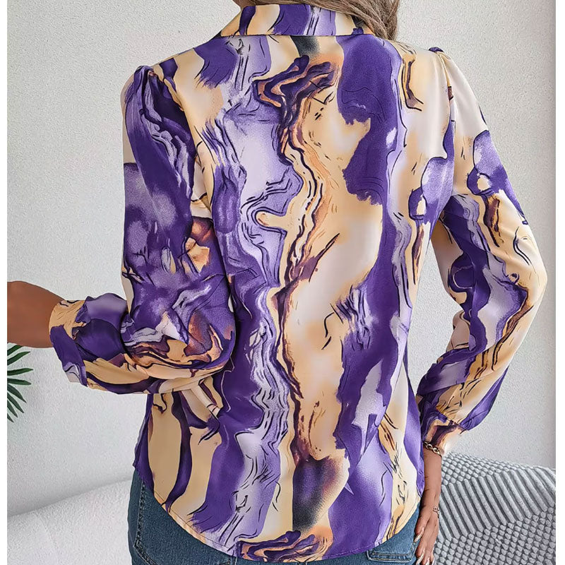 Aurora Color Swirl Long-Sleeve Blouse
