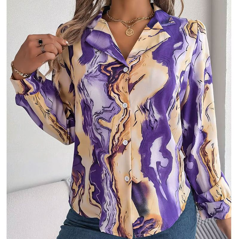 Aurora Color Swirl Long-Sleeve Blouse