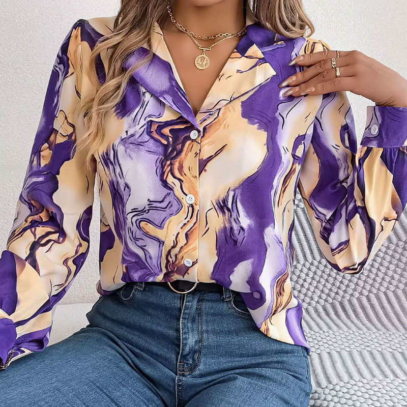 Aurora Color Swirl Long-Sleeve Blouse
