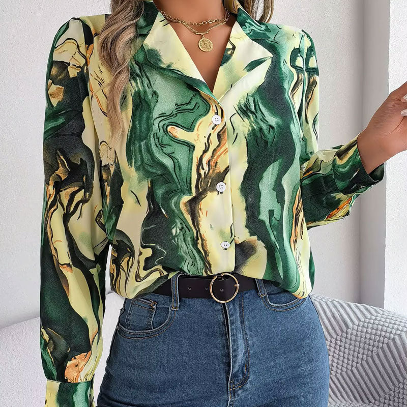 Aurora Color Swirl Long-Sleeve Blouse