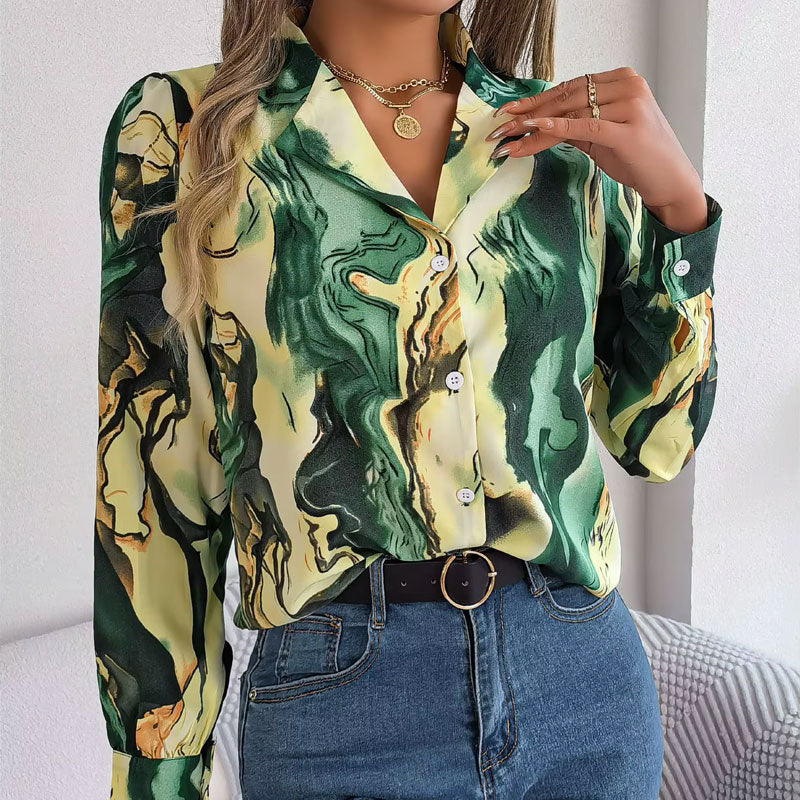 Aurora Color Swirl Long-Sleeve Blouse