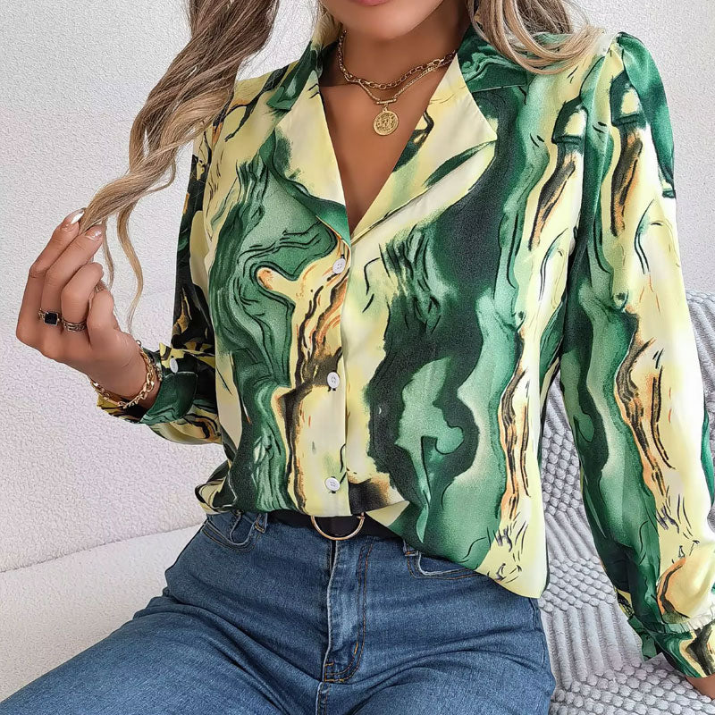 Aurora Color Swirl Long-Sleeve Blouse
