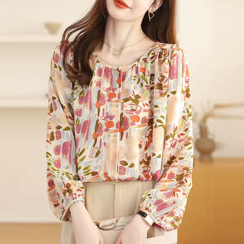 Nova Abstract Long-Sleeve Blouse