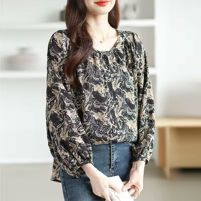 Nova Abstract Long-Sleeve Blouse