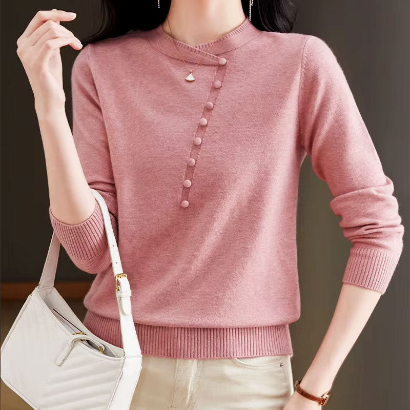 Emilia Asymmetrical Button Knit Sweater