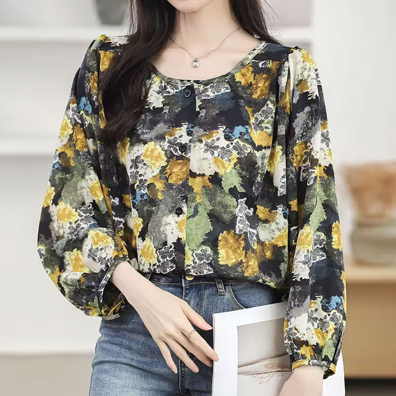 Nova Abstract Long-Sleeve Blouse