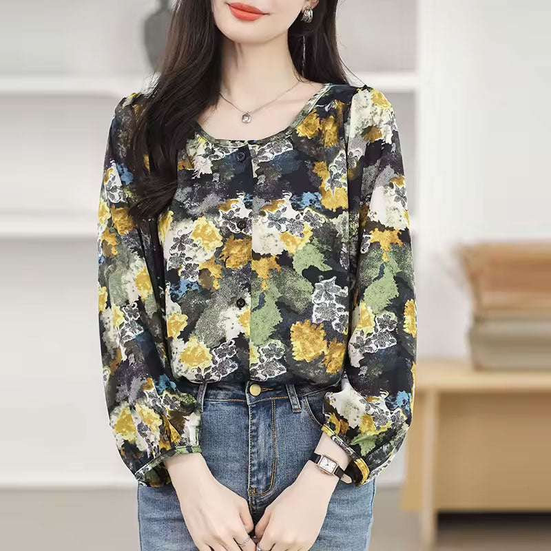 Nova Abstract Long-Sleeve Blouse